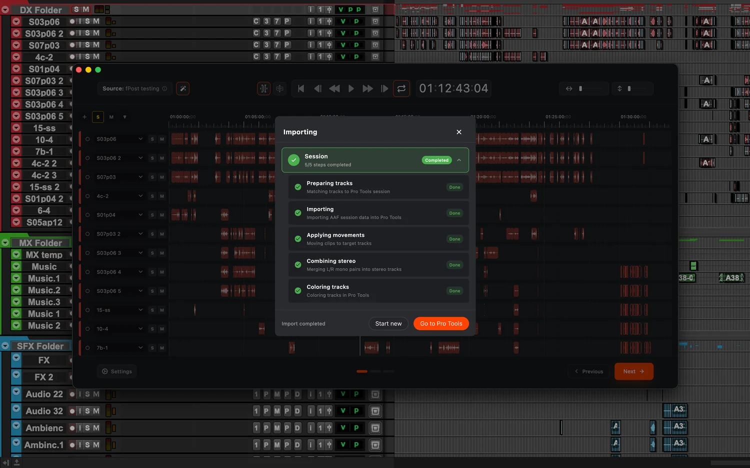 fPost importing into Pro Tools